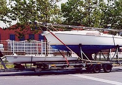 A small Fin Keel boat being transported from Perpignan, South West France to the UK.