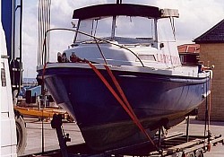 A very seaworthy fishing boat loaded in Hartlepool for transport to the south coast.