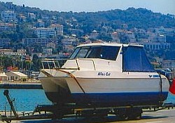 Allez Cat,a Leisure cat ,Catamaran from Australia,which was collected in London and is waiting to be craned off in Nice harbour,in the south of...