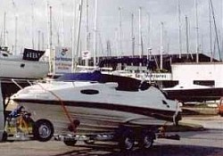 A brand new American Regal boat safely delivered to Hamble, Southampton, after being fitted to its new trailer.
