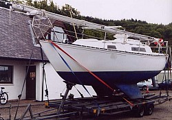 A 'Trapper 500' twin bilge keeler,loaded at Oban, Scotland for delivery to Dell Quay,Chichester