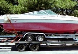 Chris Craft loaded near Benidorm ready for return to England.

You will notice the customers Boat & Trailer has been winched up on to our trailer.