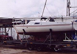 Dancing Bear, A wing keel, day sailor,on its way from the Isle of Wight to Amble ,north of Newcastle